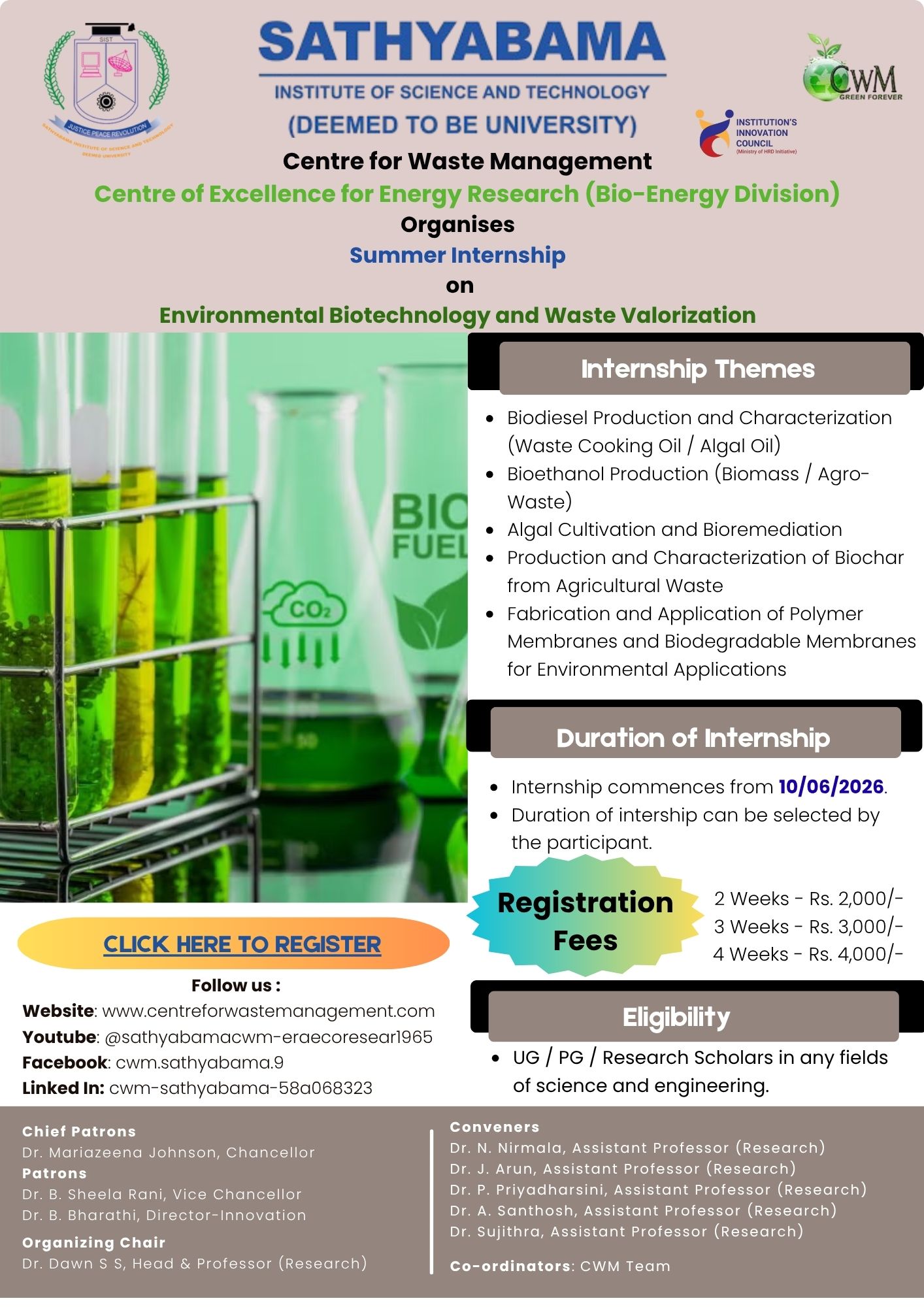 Summer Internship on Environmental Biotechnology and Waste Valorization 2026 Internship Poster 